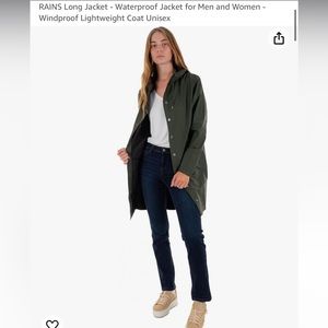 Nwt rains long jacket in color evergreen size Xs & small available! $125